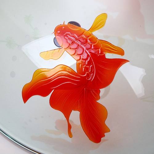 Goldfish Round Hand Paint Bathroom Glass Sink Bowl + Waterfall Chrome Taps - Picture 4 of 12