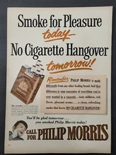 Philip Morris Cigarettes-No Cigarette Hangover Tomorrow-Print Ad 1952