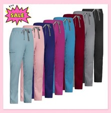 Women Medical Scrub Trousers Bottom Nurse Hospital Pockets Straight Pants XS-2XL