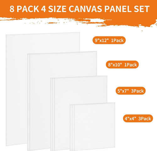 FIXWAL Canvas Boards for Painting 8Pcs, with 8X10, 9X12, 5X7, 4X4 Canvases for P - Picture 2 of 12