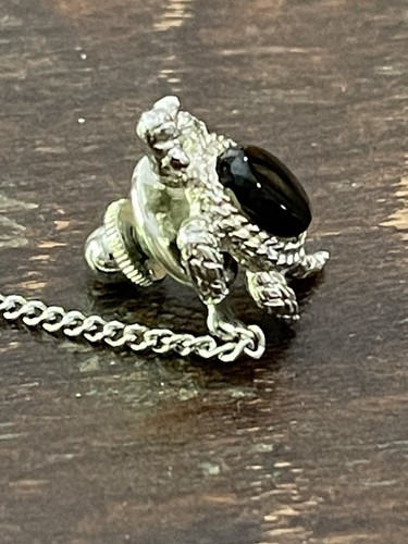 Vtg Silver Tone Turtle/Tortoise Shaped Tie Tack/Pin w/Black Center Stone GUC - Picture 2 of 8