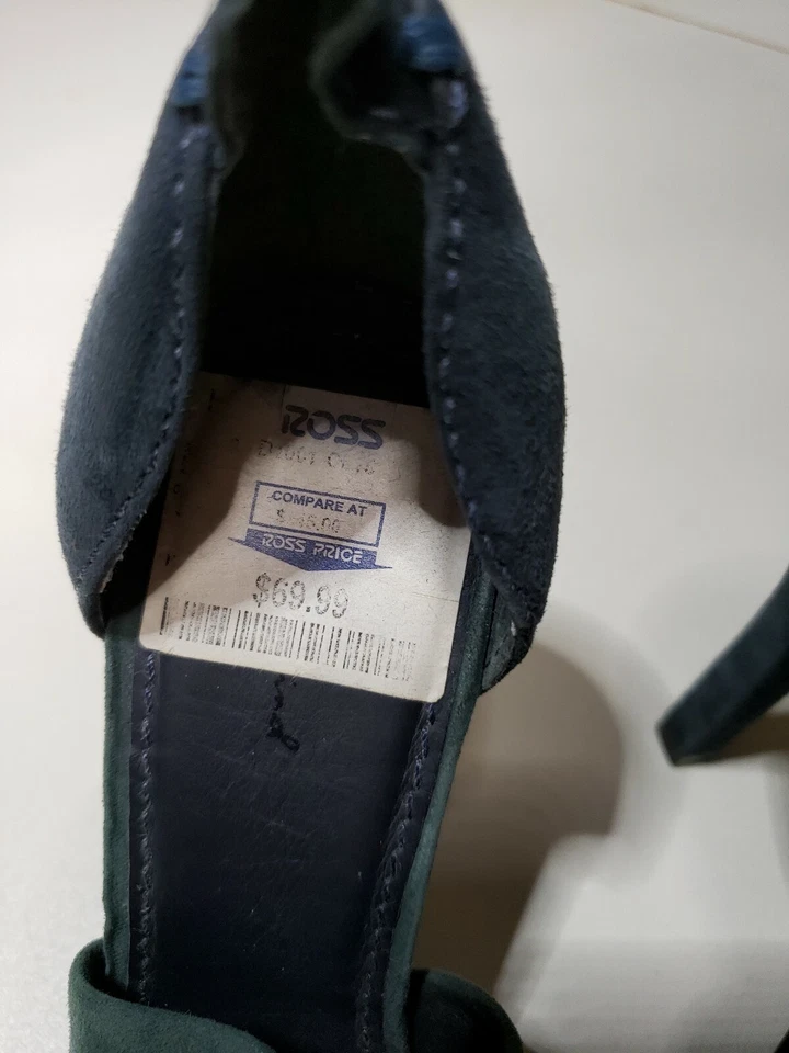 Tacones de tacón 7 para toda la humanidad de gamuza laterales abiertos talla 7,5 tricolor punta abierta Foto 4 de 4