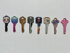 (8) Used Colorful Printed Custom Design Art House Keys Skull Yoga Tree Flower +