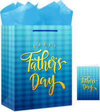 13" Large Father'S Day Gift Bag with Tissue Paper - Fathers Day Gift Bag - Blue