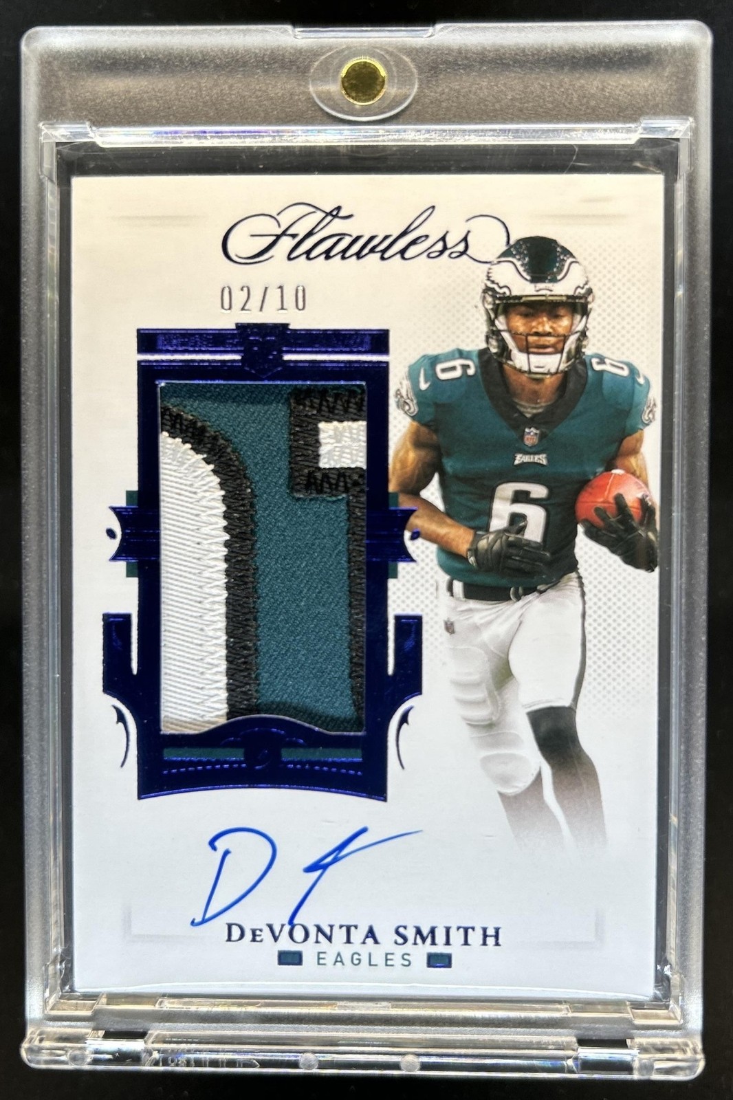 2021 Panini Flawless DeVonta Smith Rookie Patch Auto Sapphire RC #/10 Eagles