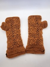 Artisan Nepal Crochet Wool Fingerless Gloves Boho Floral Wrist Warmers Fleece