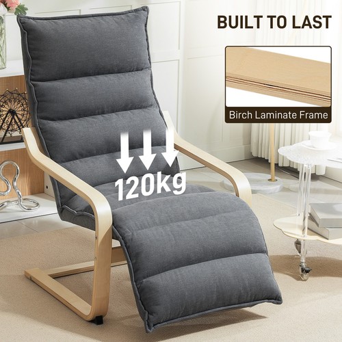 HOMCOM Birch Wood Lounge Chair for Living Room, Bedroom, Drak Grey - Picture 5 of 11