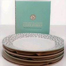 Cake Plate Set Mary Berry 4PC Ceramic Handle Forks Afternoon Tea Dessert Set