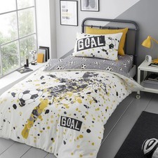 Image of Football Soccer Shoot Kids Boys Double Duvet Quilt Cover Bedding Set Gold Grey