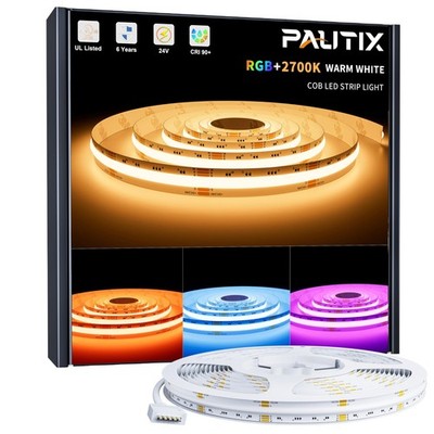 COB LED Strip Lights,RGBW LED Lights RGB+2700K Warm White UL Listed Dotless 24V