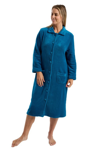 LADIES BUTTON THROUGH SOFT CORAL FLEECE DRESSING GOWN 12/26,MA45806 - Picture 10 of 11
