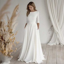 New Size 4 Ivory Simple Modest Boho Crepe Chiffon Wedding Dress - ET3001