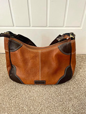 Osprey London Brown Pebbled Leather Shoulder Bag Zip, Pockets, Red Lining