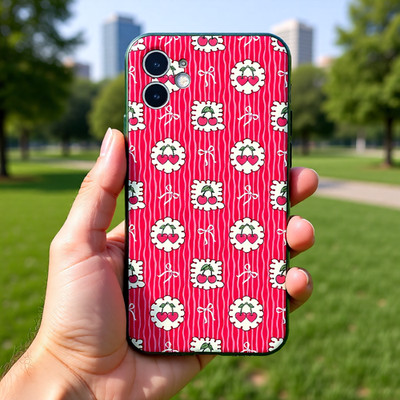 Süße Kirsche Handyhülle Rosa Kawaii Schleife Muster Cover für iPhone Stoßfest 03