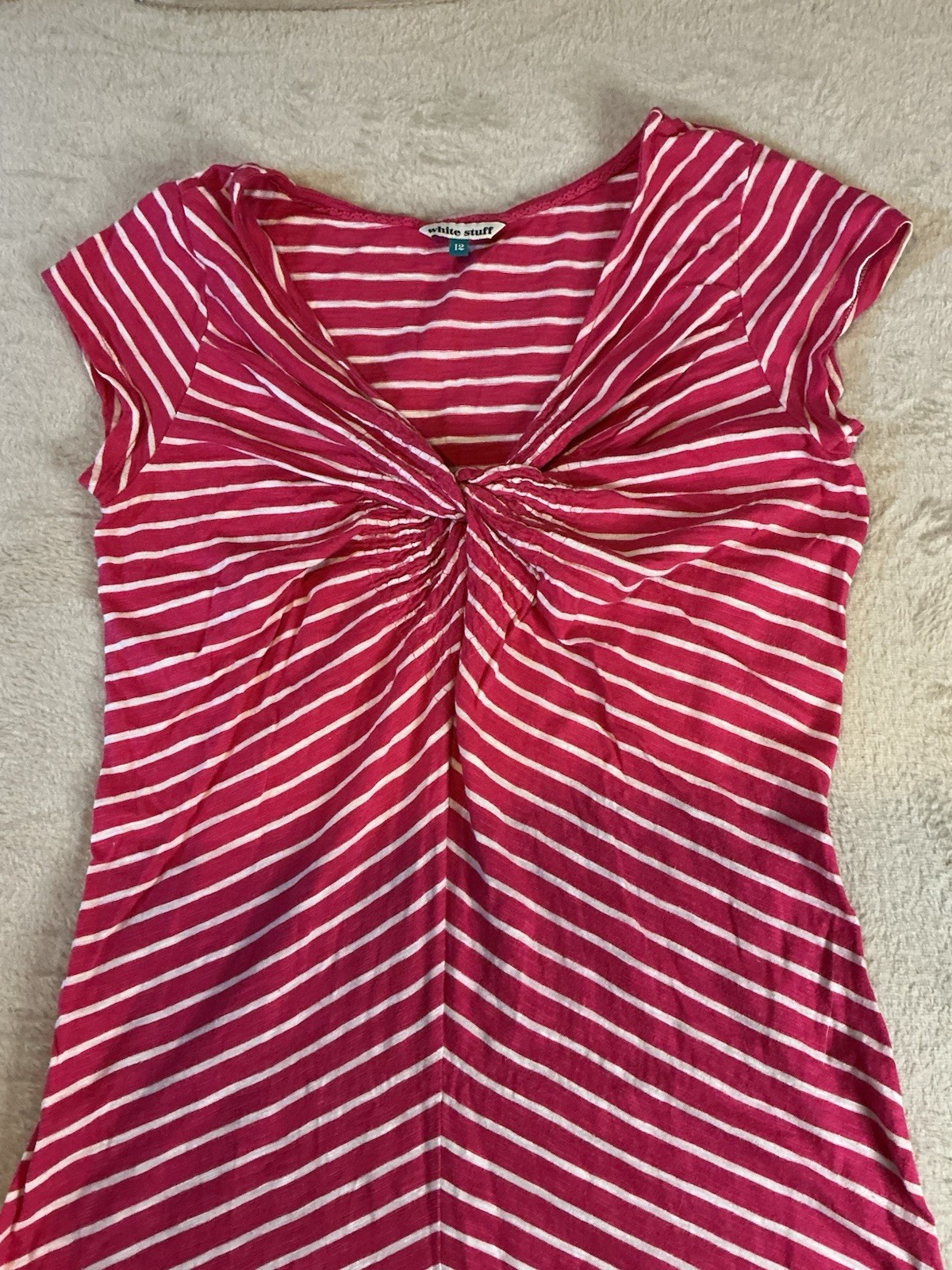 White Stuff Ladies Dress Striped Pink White Size 12 Summer  Holiday image 3