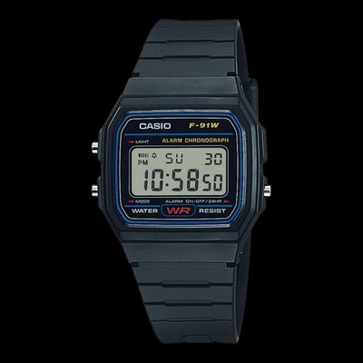 CASIO F-91W-1YEG,Digitaluhr,Armbanduhr,Uhr,schwarz,Unisex, Retro,Casual,NEU