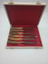 6 Anton Wingen Jr Solingen Germany Rostfrei Steak Knives Antler Handle Stag Doe
