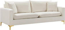 Modern Velvet Sofa with Stainless Steel Legs - Naomi Collection, Cream 81.5