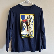 Polo Ralph Lauren Ski Long Sleeve Graphic T-Shirt Navy Boys Size L 14-16