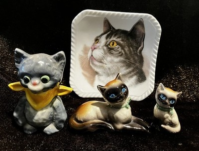 Lot of 3 GOEBEL CAT Figurines + 1 Royal Adderley Kitten Kitty Cat Trinket Dish