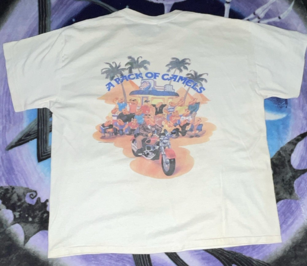Camel 1990 Joe Camel A Pack of Camels Biker Graphic Men's T-Shirt XL White