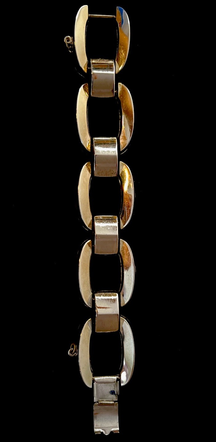 Large Silvertone Interlocked Links Modernist 7" H… - image 2