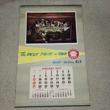 Vintage Simon Pure Beer Advertising Calendar 1957  Dogs Playing Cards Nice!!! 