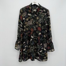 Forever 21 *Flaw* Black Multicolor Floral Sheer Overlay Mini Dress Size Medium