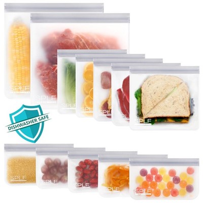 12 Pack Dishwasher Safe Reusable Storage Bags(5 Reusable Sandwich 5 Snack 2 G...