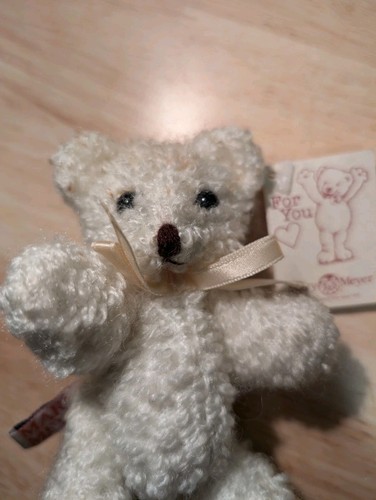 NEW VTG 90's Mary Meyers White Teddy Bear, Bow Plush Jointed Stuffed Animal 5" - Picture 2 of 21