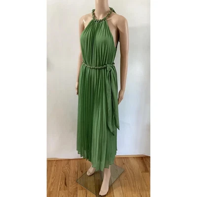 ZIMMERMANN Green Pleated Sunray Midi Dress Chain Detail Size 1 - M