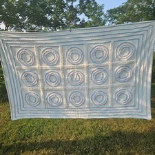 Vintage 1950s Chenille Baby Blanket Crib Quilt Pink Blue Atomic Circles 66x41