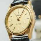 Vintage 1980 *NEAR MINT* OMEGA Seamaster Cal.1353 Qz Push Crown Gold 25mm Ladies