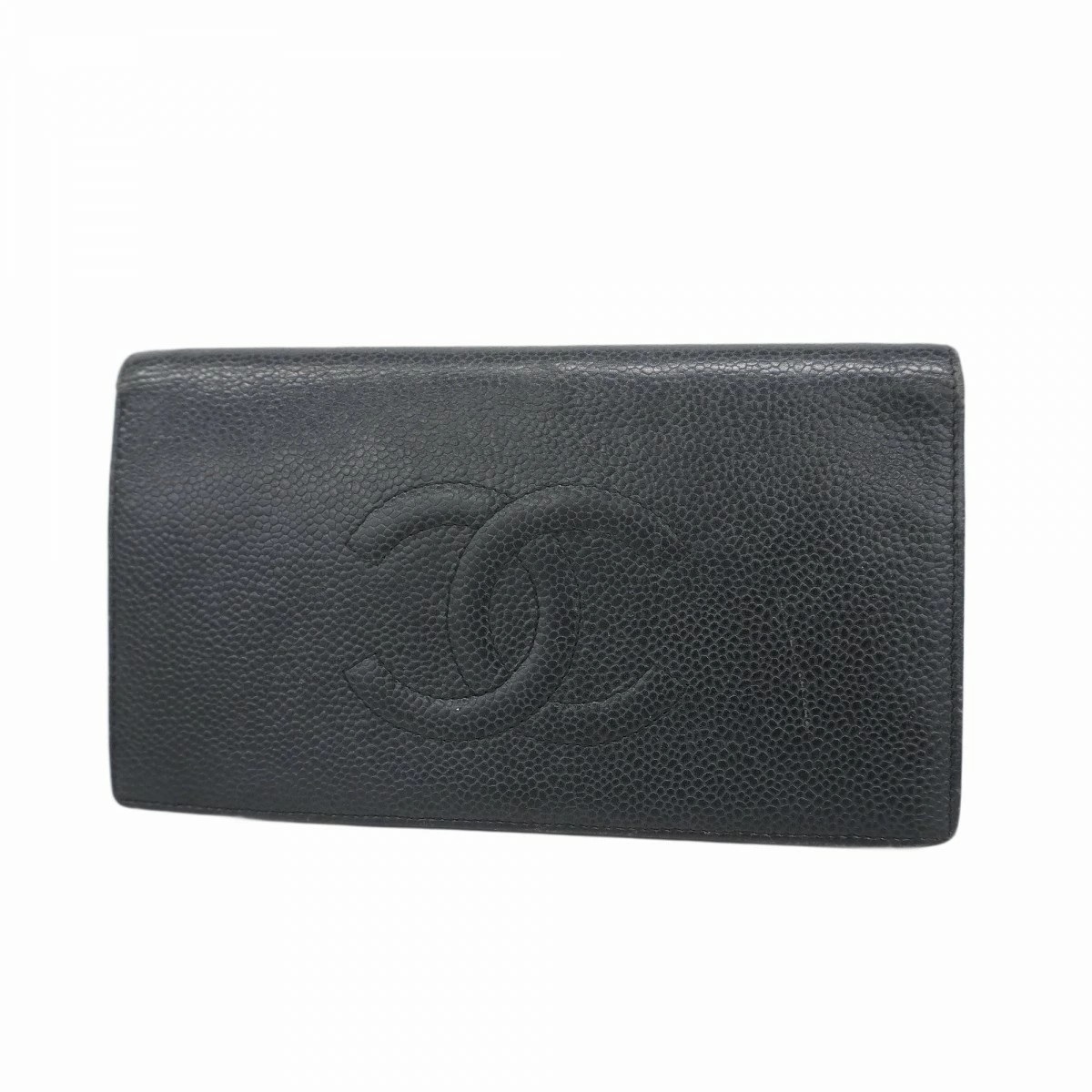 CHANEL Caviar Long Wallet Black Gold Hardware Pre-Owned 5HB0617