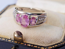 9ct white gold Pink Sapphire Diamond Ring 3.0 grams size J1/2 - K
