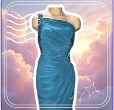 B Darlin Party Dress Bodycon Teal Jeweled Sequin Cut Out One Shoulder Sz 1/2