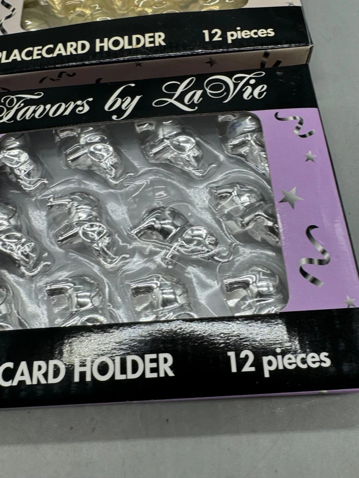 Portatarjetas Favors La Vie diseño elefante dorado plata 12 piezas decoración fiesta Foto 3 de 4