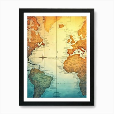 Vintage Weltkarte Kunstdruck gerahmt Wandbild Poster Leinwanddruck Bild