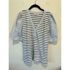 Loft blouse blue white striped size S mixed material nautical coastal office