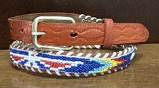 Kids Red Leather Southwest Beaded Belt Sz 26 3/4  Wide GUC