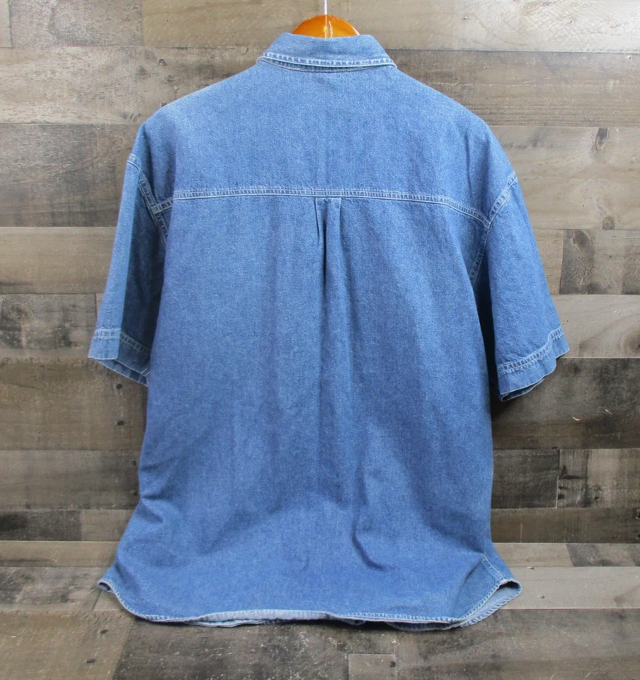 Camisa masculina Sergio Tacchini grande azul denim manga curta bolso com botões casual - Imagem 3 de 4