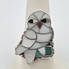 Vintage Porfilio Sheyka Zuni Pueblo 925 Sterling Silver MOP Snow Owl Ring sz 8.5