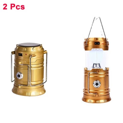 2Pcs LED Portable Camping Torch Battery Lantern Night Light Tent Solar Lamp Gold