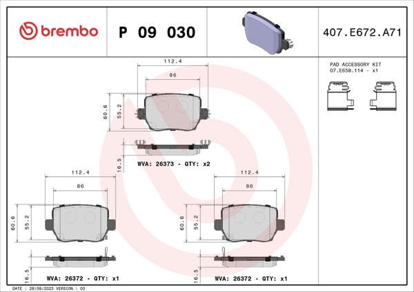 Brembo P 09 030 Bremsbelagsatz, Scheibenbremse For Tesla-image