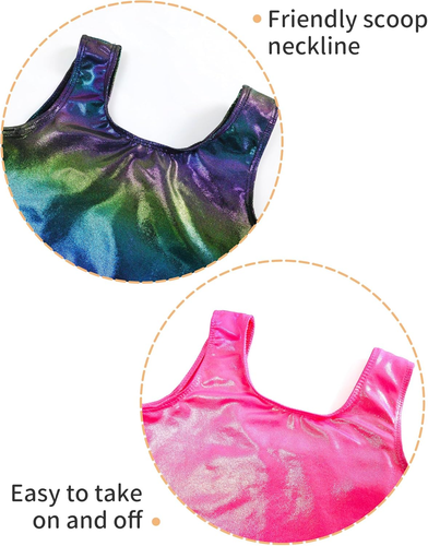 Confezione 2 Body Per Ragazze Ginnastica Scintillante Unitards Con Manica Corta - Foto 3 di 12