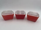 Vintage Pyrex Refrigerator Dish Small Red Rectangular 501-B with Lids Set/3 (E4)