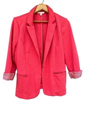 Skies Are Blue Asa Knit Blazer Coral Size Large Open Front 3/4 Sleeves