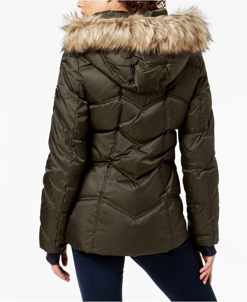 Nautica faux fur cheap trimmed hooded jacket