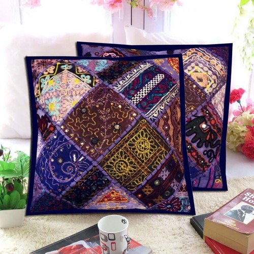 Kissenbezug 2 Stück Quadratisch 16x16 Zoll Kissen Patchwork Vintage Handarbeit Dekor Baumwolle - Bild 3 von 11