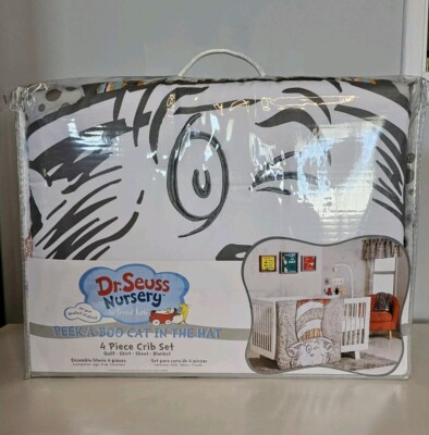 Dr. Seuss Peek-a-Boo Cat in The Hat 4 Piece Crib Bedding Set